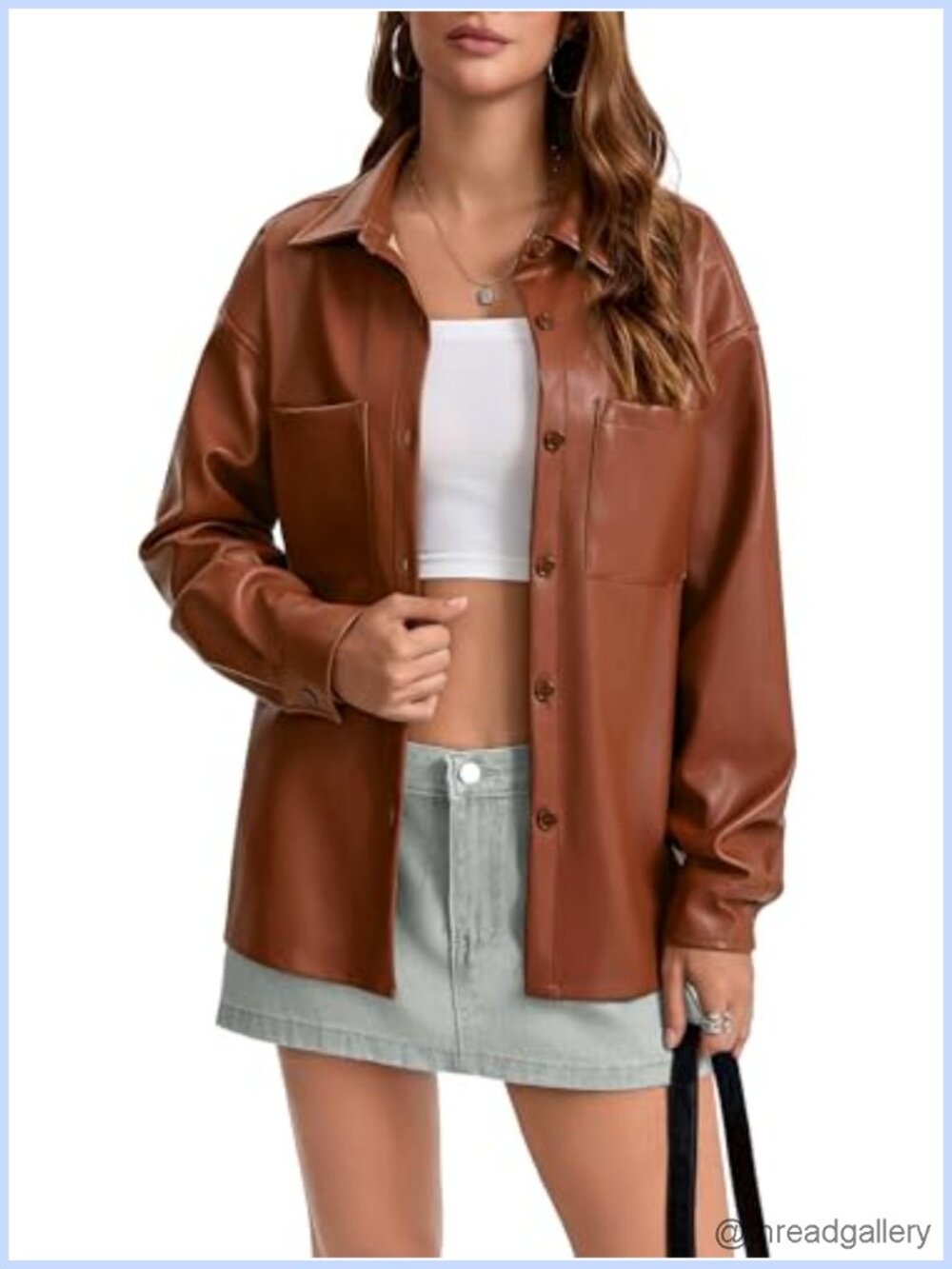 Faux Leather Button Up Shirt Jacket Pleather Blouse Shacket Long Sleeve